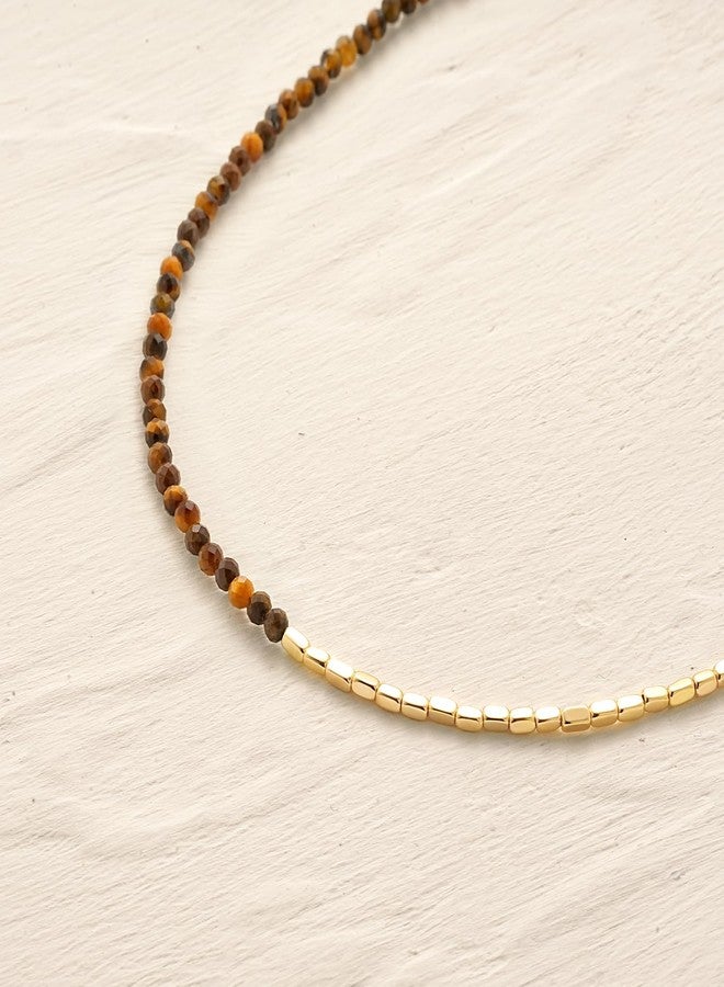 MYEARS Women Beaded Anklet Gold Gemstone Tiger's Eye 14K Simple Dainty Handmade Chain Everyday Boho Beach Jewelry - Image 4